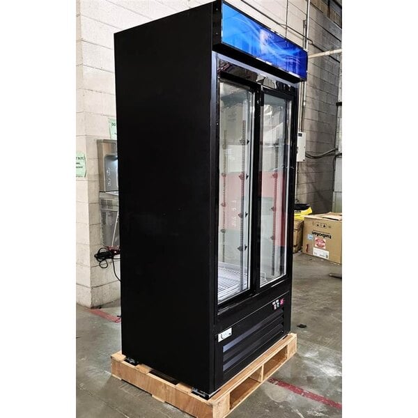 Scratch and Dent Avantco GDS-33-HCB 40" Black Customizable Sliding Glass Door Merchandiser Refrigerator with LED Lighting