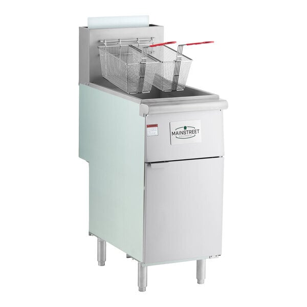 Scratch and Dent MainStreet Equipment Liquid Propane 50 lb. Stainless Steel Floor Fryer - 120,000 BTU
