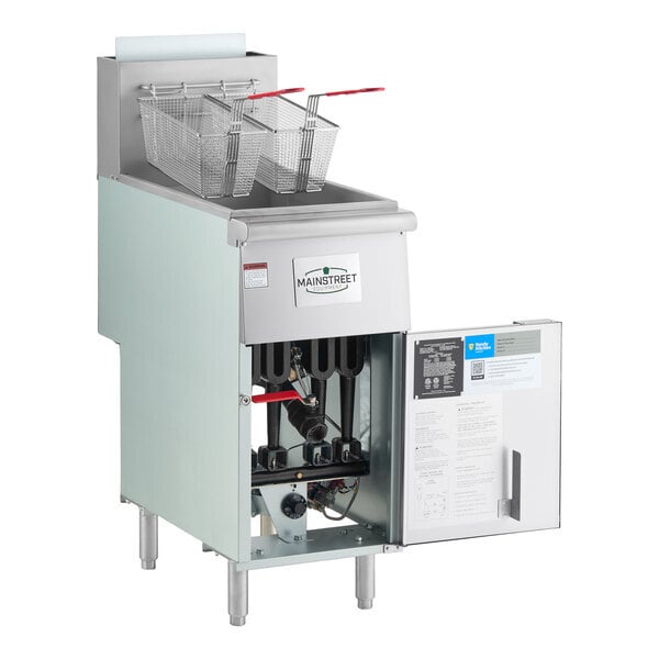 Scratch and Dent MainStreet Equipment Liquid Propane 50 lb. Stainless Steel Floor Fryer - 120,000 BTU