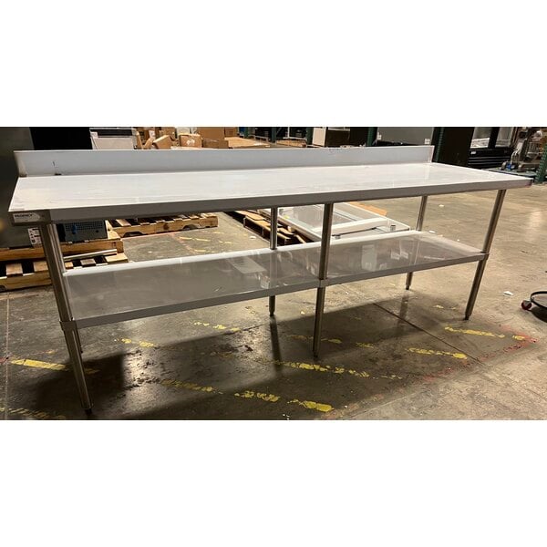 Scratch and Dent Regency 30" x 96" 16-Gauge Stainless Steel Commercial Work Table with 4" Backsplash and Undershelf