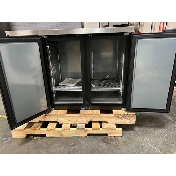 Scratch and Dent True TBB24-48-2S-Z1-SFT-B-1 48 1/8" Black Solid Door Back Bar Refrigerator with Stainless Finished Top and LED Lighting