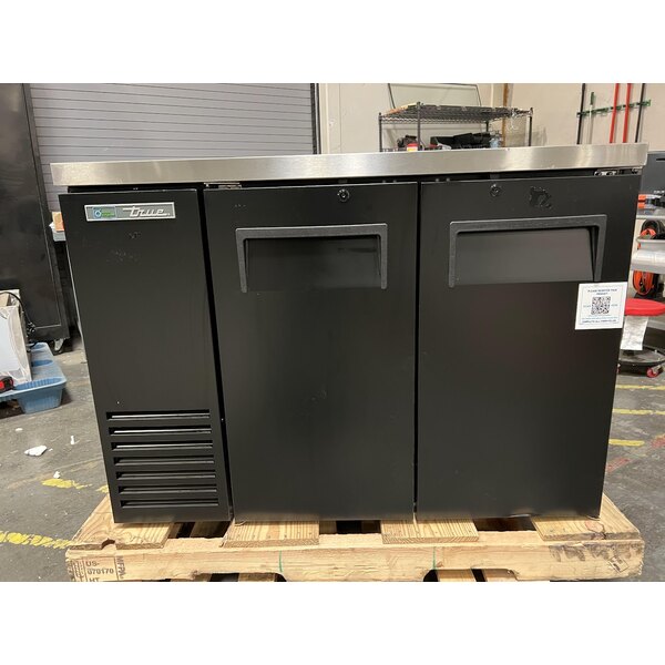 Scratch and Dent True TBB24-48-2S-Z1-SFT-B-1 48 1/8" Black Solid Door Back Bar Refrigerator with Stainless Finished Top and LED Lighting