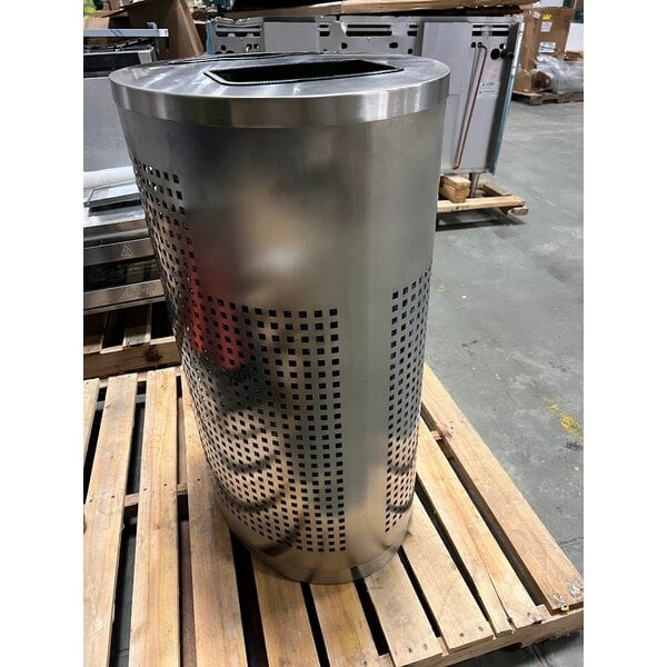 Scratch and Dent Lancaster Table & Seating 32 Gallon Stainless Steel Elliptical Two-Stream Decorative Trash Can with Trash and Recycle Openings