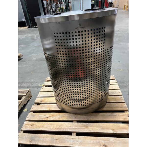 Scratch and Dent Lancaster Table & Seating 32 Gallon Stainless Steel Elliptical Two-Stream Decorative Trash Can with Trash and Recycle Openings
