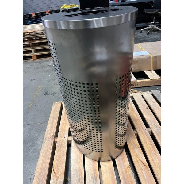 Scratch and Dent Lancaster Table & Seating 32 Gallon Stainless Steel Elliptical Two-Stream Decorative Trash Can with Trash and Recycle Openings