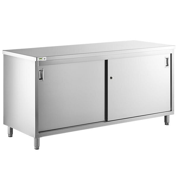 Scratch and Dent Regency C-2472-316 24" x 72" 16 Gauge Type 304 Stainless Steel Enclosed Base Table with Sliding Doors and Adjustable Midshelf