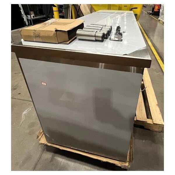 Scratch and Dent Regency C-2472-316 24" x 72" 16 Gauge Type 304 Stainless Steel Enclosed Base Table with Sliding Doors and Adjustable Midshelf