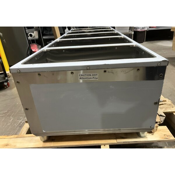 Scratch and Dent ServIt Five Pan Open Well Electric Steam Table with 2-Sided Sneeze Guard, (2) Fixed Tray Slides, and Casters - 208/240V, 3750W