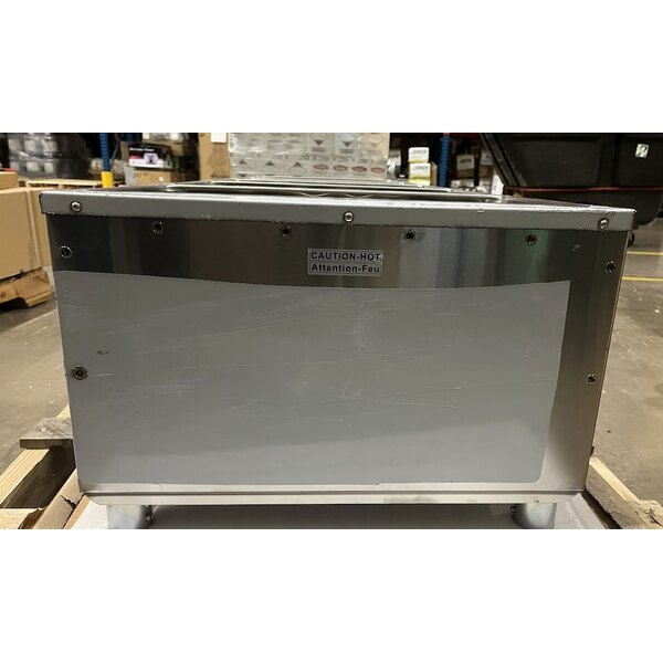 Scratch and Dent ServIt Five Pan Open Well Electric Steam Table with 2-Sided Sneeze Guard, (2) Fixed Tray Slides, and Casters - 208/240V, 3750W