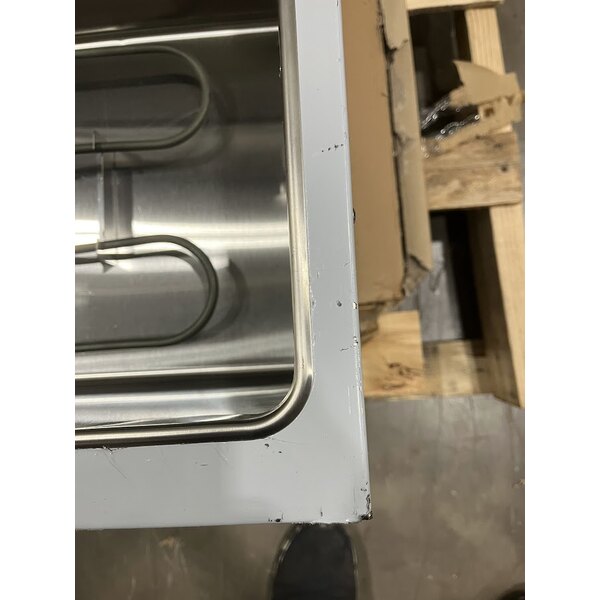 Scratch and Dent ServIt Five Pan Open Well Electric Steam Table with 2-Sided Sneeze Guard, (2) Fixed Tray Slides, and Casters - 208/240V, 3750W