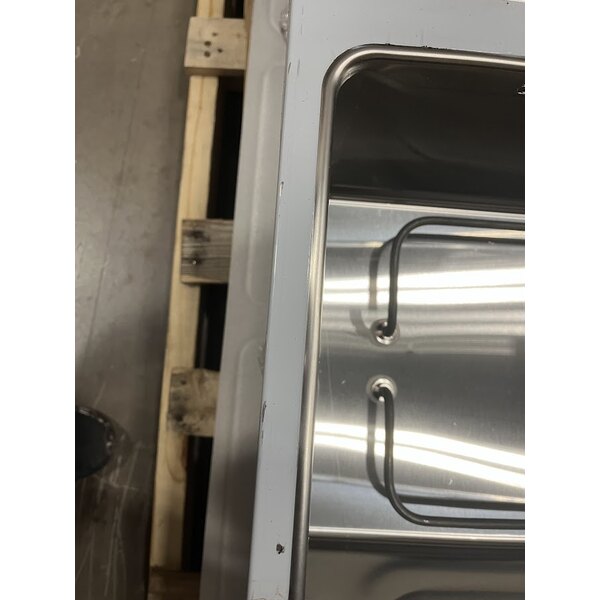 Scratch and Dent ServIt Five Pan Open Well Electric Steam Table with 2-Sided Sneeze Guard, (2) Fixed Tray Slides, and Casters - 208/240V, 3750W