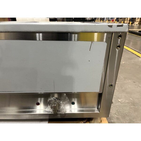 Scratch and Dent ServIt Five Pan Open Well Electric Steam Table with 2-Sided Sneeze Guard, (2) Fixed Tray Slides, and Casters - 208/240V, 3750W