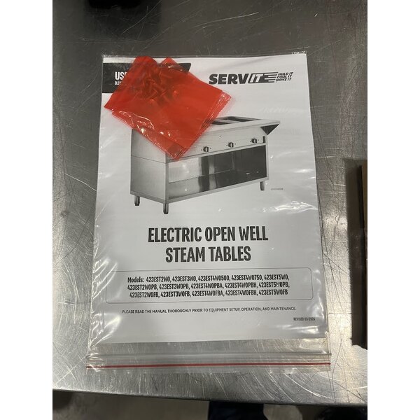 Scratch and Dent ServIt Five Pan Open Well Electric Steam Table with 2-Sided Sneeze Guard, (2) Fixed Tray Slides, and Casters - 208/240V, 3750W