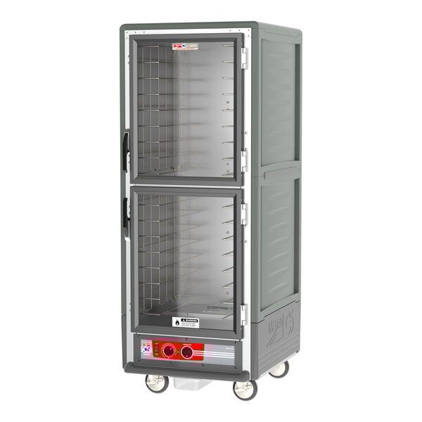 Scratch and Dent Metro C539-HLDC-4 C5 3 Series Insulated Low Wattage Full Size Hot Holding Cabinet with Fixed Wire Slides and Clear Dutch Doors - Gray