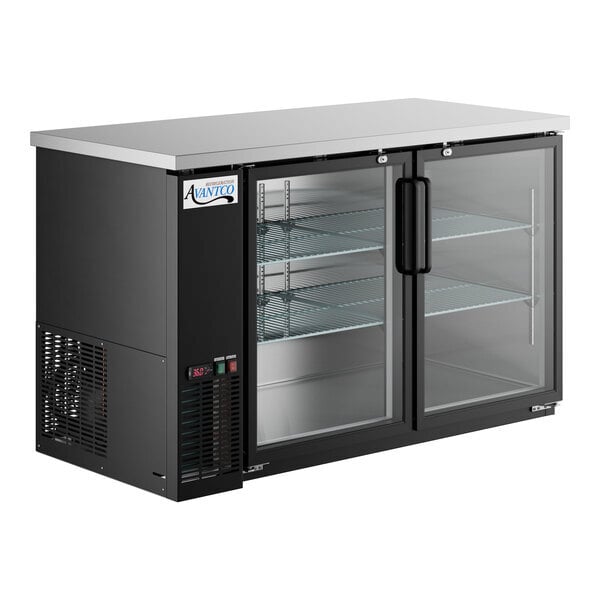 Scratch and Dent Avantco UBB-2G-HC 59" Black Counter Height Glass Door Back Bar Refrigerator with LED Lighting