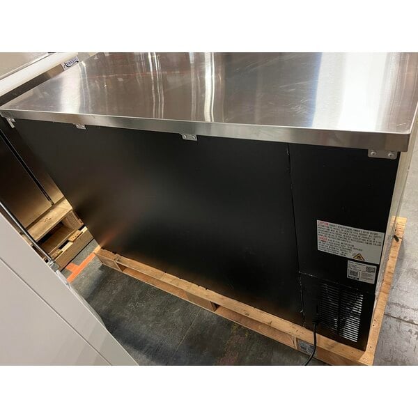 Scratch and Dent Avantco UBB-2G-HC 59" Black Counter Height Glass Door Back Bar Refrigerator with LED Lighting