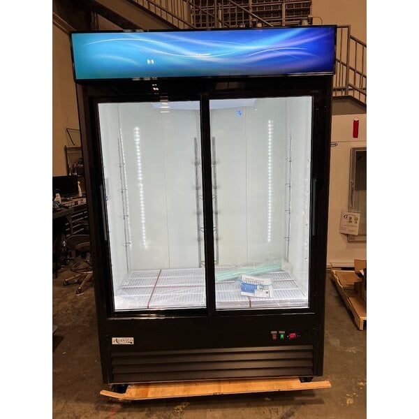 Scratch and Dent Avantco GDS-47-HC 53" Black Customizable Sliding Glass Door Merchandiser Refrigerator with LED Lighting