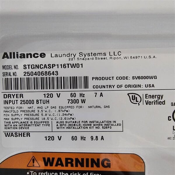 Scratch and Dent Speed Queen Quantum Gold Pro SV6000WG Stacked 3.42 cu. ft. 27" Front Load Electric Washer and 7.0 cu. ft. 27" Front Load Gas Powered Dryer - Coin Operated