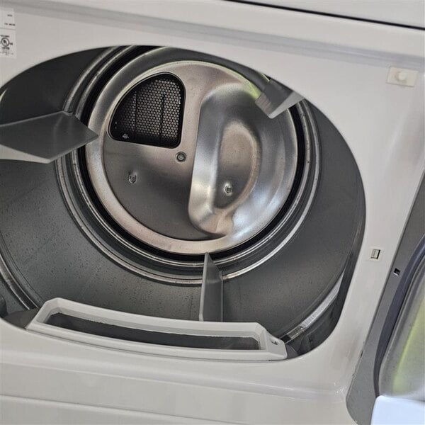 Scratch and Dent Speed Queen Quantum Gold Pro SV6000WG Stacked 3.42 cu. ft. 27" Front Load Electric Washer and 7.0 cu. ft. 27" Front Load Gas Powered Dryer - Coin Operated