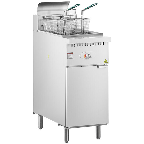 Scratch and Dent Cooking Performance Group FFOP40 Natural Gas 40 lb. Stainless Steel Open Pot Floor Fryer - 90,000 BTU