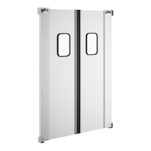 Scratch and Dent Regency Double Aluminum Swinging Traffic Door with 9" x 14" Window - 60" x 84" Door Opening