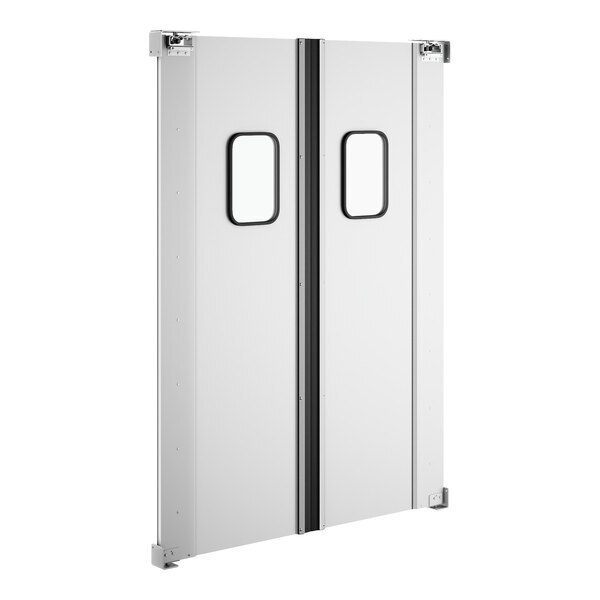 Scratch and Dent Regency Double Aluminum Swinging Traffic Door with 9" x 14" Window - 60" x 84" Door Opening