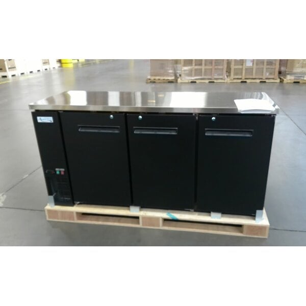 Scratch and Dent Avantco UBB-72-HC 73" Black Counter Height Narrow Solid Door Back Bar Refrigerator with LED Lighting