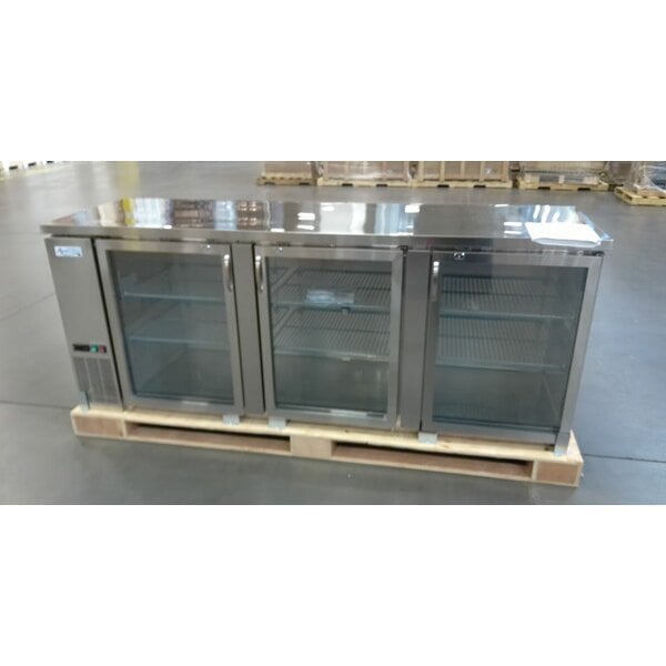 Scratch and Dent Avantco UBB-4G-HC 90" Stainless Steel Counter Height Glass Door Back Bar Refrigerator with LED Lighting