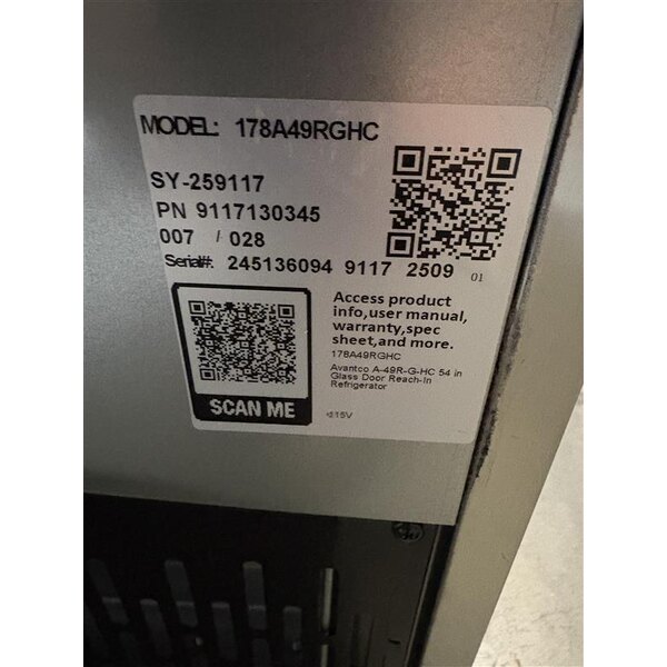 Scratch and Dent Avantco A-49R-G-HC 54" Glass Door Reach-In Refrigerator