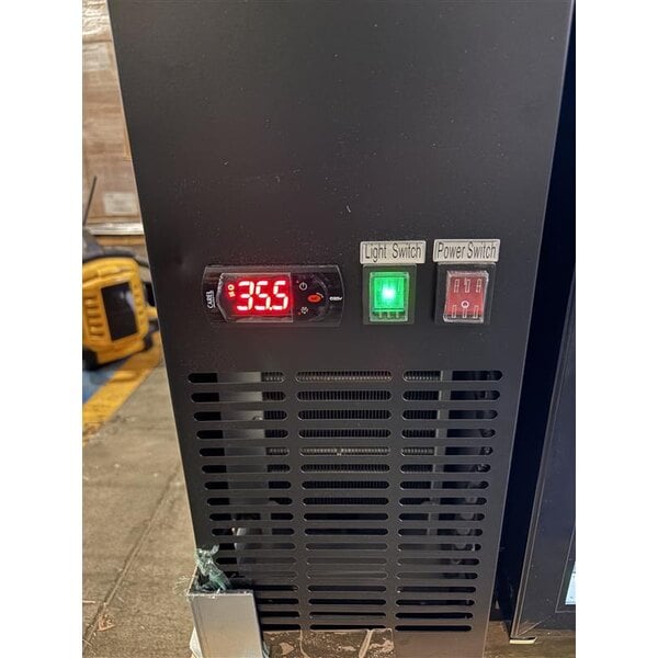 Scratch and Dent Avantco UBB-72G-HC 73" Black Counter Height Narrow Glass Door Back Bar Refrigerator with LED Lighting