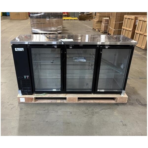Scratch and Dent Avantco UBB-72G-HC 73" Black Counter Height Narrow Glass Door Back Bar Refrigerator with LED Lighting