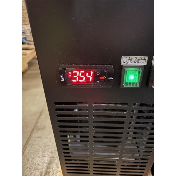 Scratch and Dent Avantco UBB-72G-HC 73" Black Counter Height Narrow Glass Door Back Bar Refrigerator with LED Lighting