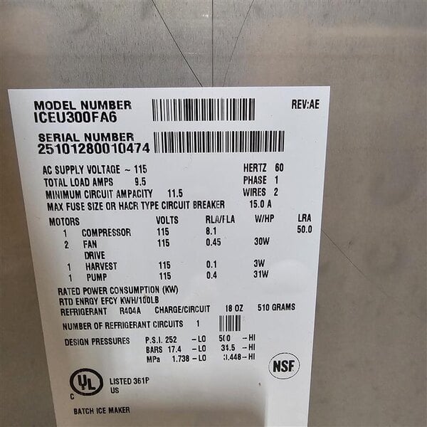 Scratch and Dent Ice-O-Matic ICEU300FA 30" Air Cooled Undercounter Full Dice Cube Ice Machine with 97 lb. Bin - 115V; 309 lb.