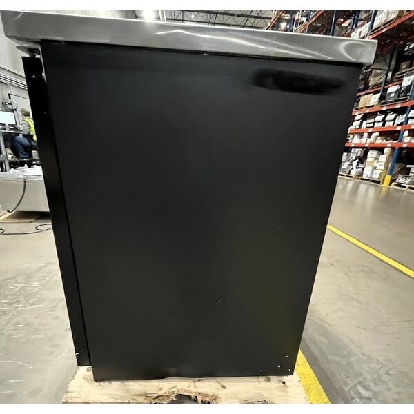 Scratch and Dent Avantco UBB-4G-HC 90" Black Counter Height Glass Door Back Bar Refrigerator with LED Lighting