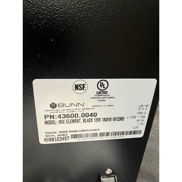 Scratch and Dent Bunn 43600.0040 H5X Element Black 5 Gallon 212 Degree Hot Water Dispenser - 120V