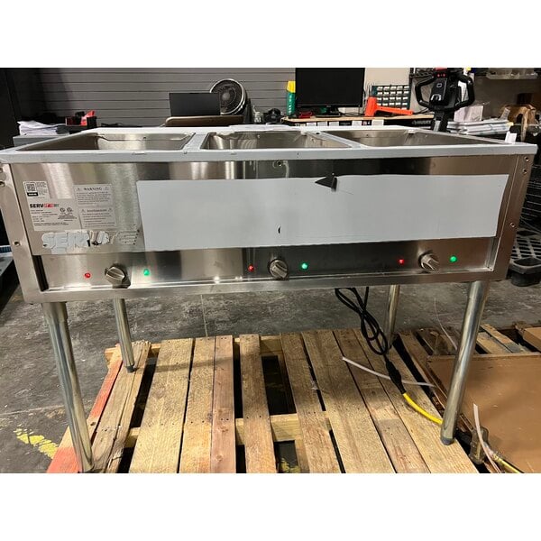 Scratch and Dent ServIt EST-3OS-US Three Pan Open Well Electric Steam Table with Adjustable Undershelf - 120V, 1500W