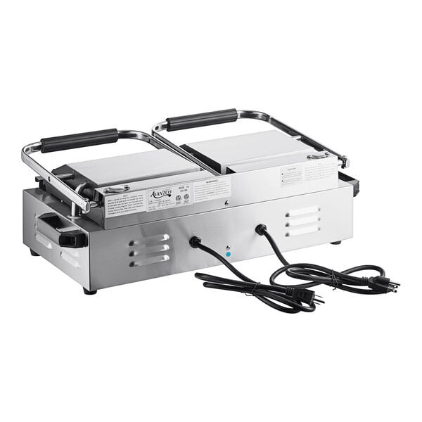 Scratch and Dent Avantco PG400 Commercial Dual Panini Sandwich Grill with Grooved Plates and 19 5/8" x 9 1/8" Cooking Surface - 120V, 3500W