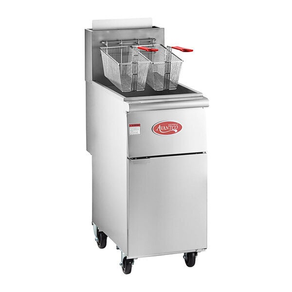 Scratch and Dent Avantco FF50 Natural Gas 50 lb. Stainless Steel Floor Fryer - 120,000 BTU