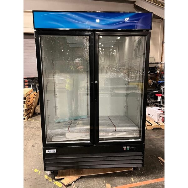 Scratch and Dent Avantco GDC-49-HC 53" Black Customizable Swing Glass Door Merchandiser Refrigerator with LED Lighting