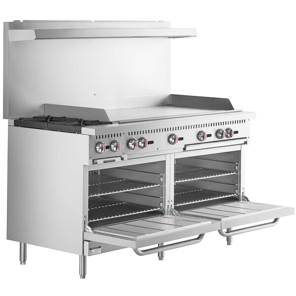 Scratch and Dent Cooking Performance Group S60-G48-N Natural Gas 2 Burner 60" Range with 48" Griddle and 2 Standard Ovens - 200,000 BTU