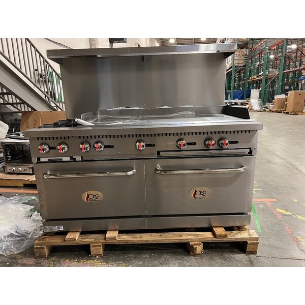 Scratch and Dent Cooking Performance Group S60-G48-N Natural Gas 2 Burner 60" Range with 48" Griddle and 2 Standard Ovens - 200,000 BTU