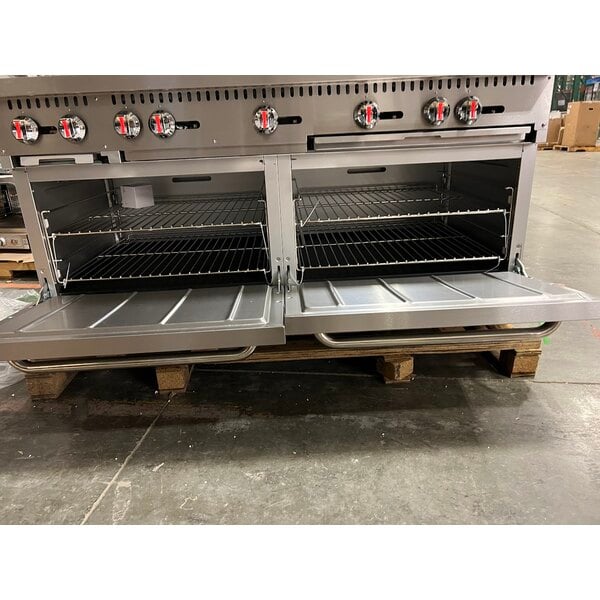 Scratch and Dent Cooking Performance Group S60-G48-N Natural Gas 2 Burner 60" Range with 48" Griddle and 2 Standard Ovens - 200,000 BTU