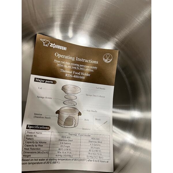 Scratch and Dent Zojirushi RDS-600 66 Cup (Cooked) Stainless Steel Sushi Rice Container