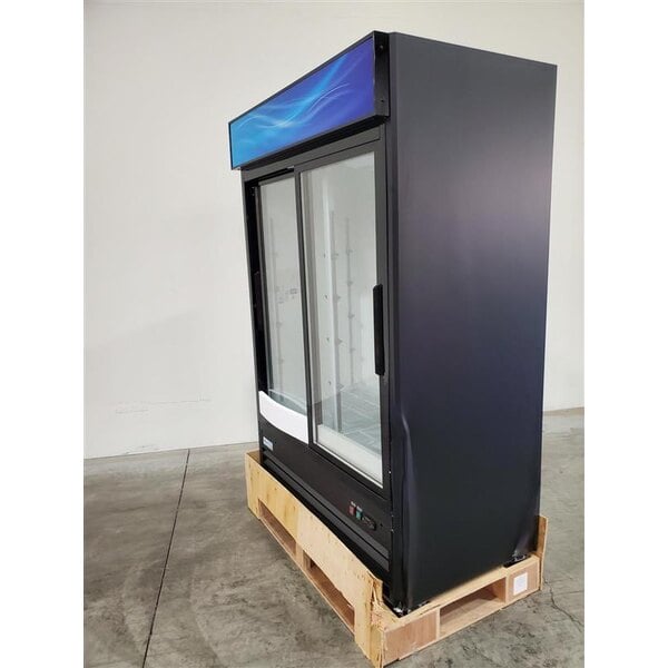 Scratch and Dent Avantco GDS-47-HC 53" Black Customizable Sliding Glass Door Merchandiser Refrigerator with LED Lighting
