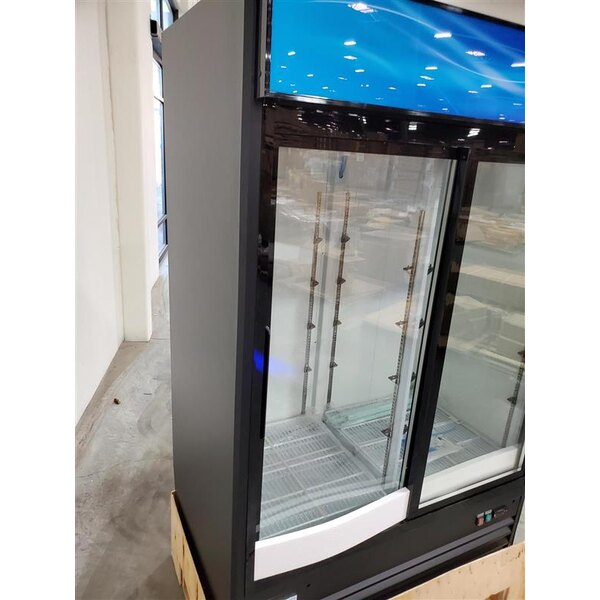 Scratch and Dent Avantco GDS-47-HC 53" Black Customizable Sliding Glass Door Merchandiser Refrigerator with LED Lighting