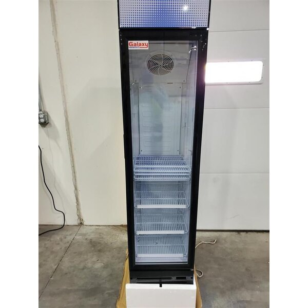Scratch and Dent Galaxy GDN-5 16 9/16" Black Swing Glass Door Merchandiser Refrigerator with Red, White, and Blue LED Lighting
