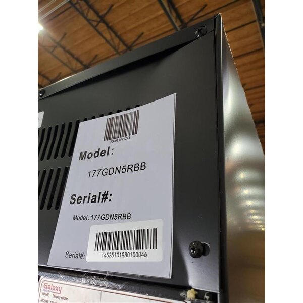 Scratch and Dent Galaxy GDN-5 16 9/16" Black Swing Glass Door Merchandiser Refrigerator with Red, White, and Blue LED Lighting