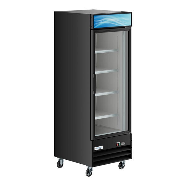 Scratch and Dent Avantco GDC-23-HC 28 3/8" Black Customizable Swing Glass Door Merchandiser Refrigerator with LED Lighting