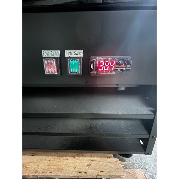 Scratch and Dent Avantco GDC-23-HC 28 3/8" Black Customizable Swing Glass Door Merchandiser Refrigerator with LED Lighting