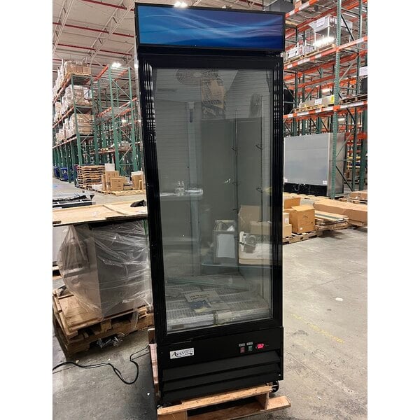 Scratch and Dent Avantco GDC-23-HC 28 3/8" Black Customizable Swing Glass Door Merchandiser Refrigerator with LED Lighting